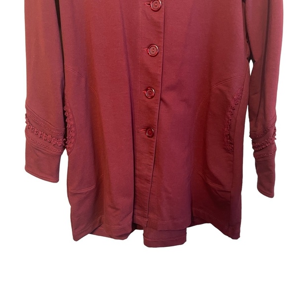 Soft Surroundings Burgundy Rachel Embroidered Knit Coat Women's Medium - Picture 3 of 9